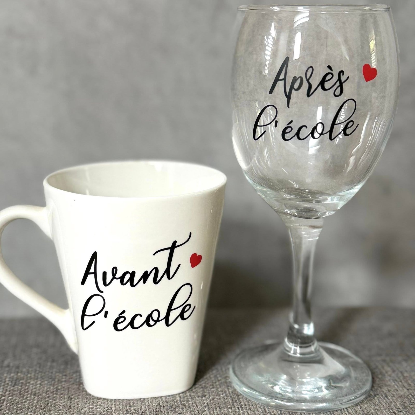 Tasse + verre "avant - après l'école"