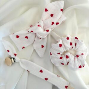 Lot attache tétine + chouchou motifs petits coeurs